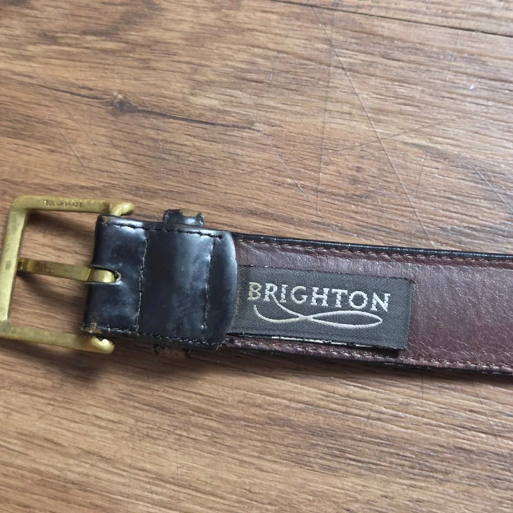 Brighton Mens English Calf Leather Belt 36 Solid Brass Buckle Black 33803